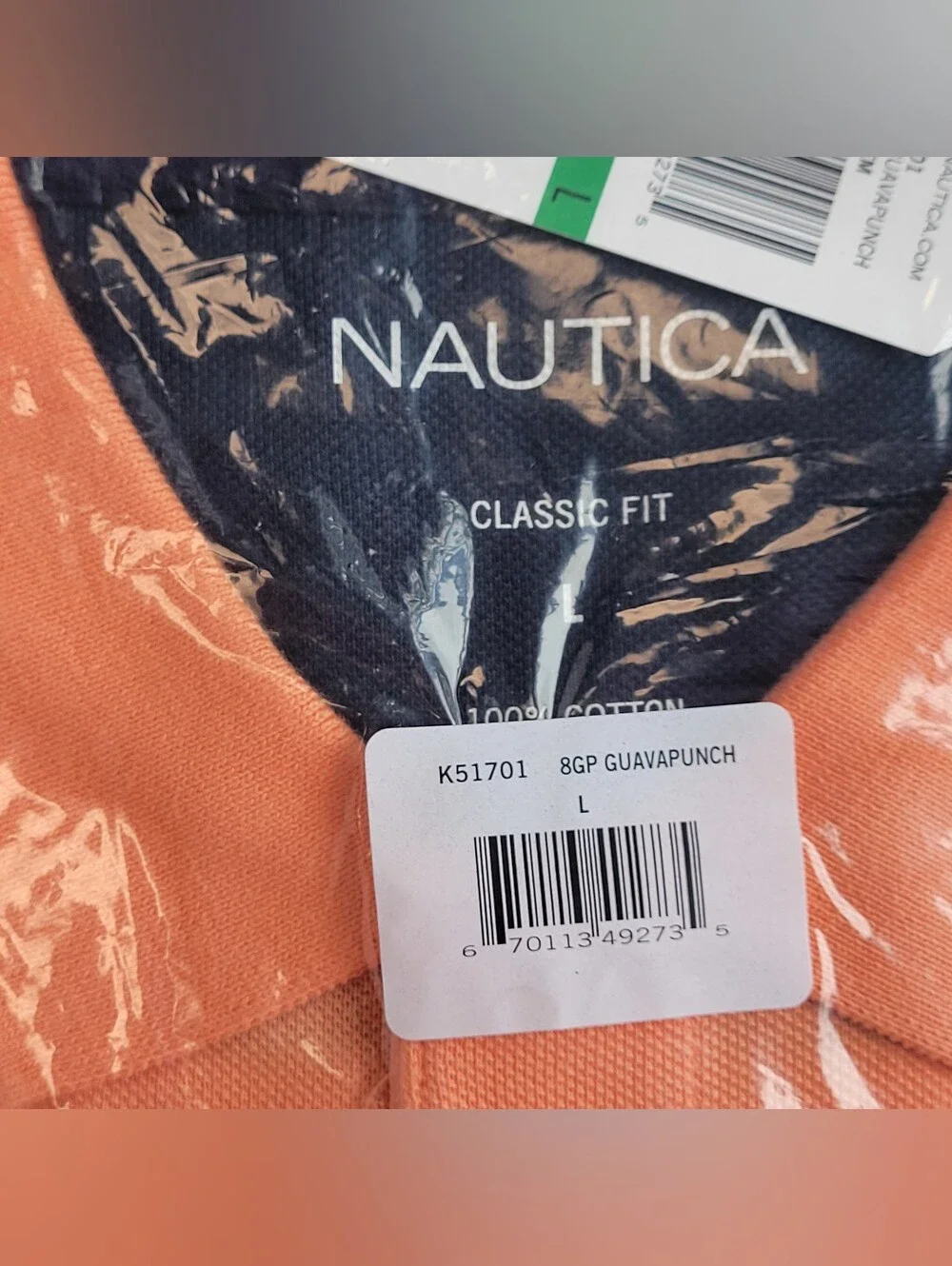 Nautica Classic Fit Deck Polo Shirt Mens Large Orange Guava Punch Cotton K51701 - Picture 4 of 5